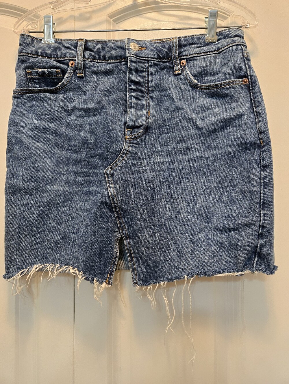 Old Navy Classic Distressed High Rise Blue Denim Skirt - Womens